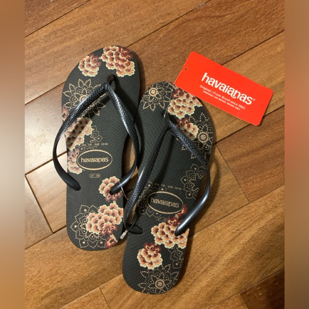 Womens Havianas Flip Flops Black/ Dark Metallic Grey Size 7/8